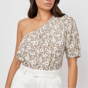 Rails Jayla One Shoulder Floral Print Top Taupe Cafe Floral